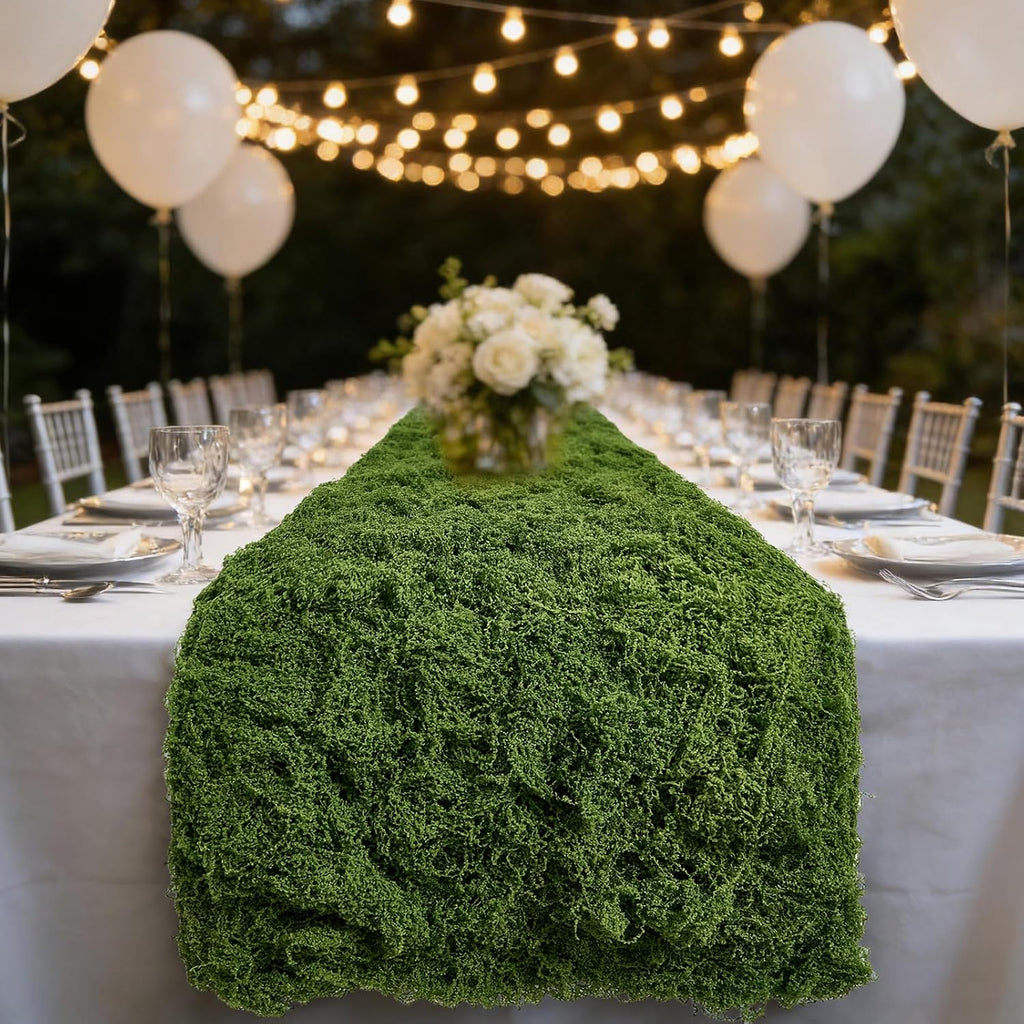 Artificial Moss Mat 15.75“ × 8.86 ft, Faux Moss Roll Runner Sheet for Crafts & Wedding Decor, Reusable Green Nylon Fake Moss Roll for Garden Theme Party, Fireplace & Table Display