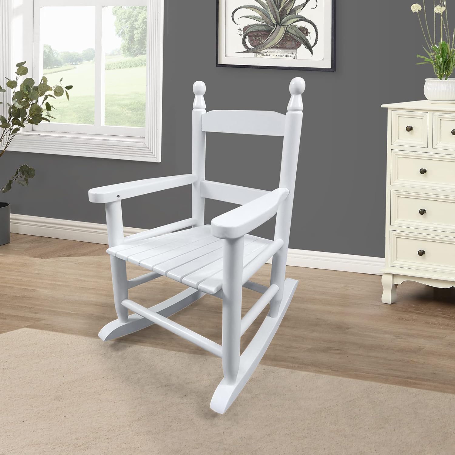 Kids Indoor Outdoor Rocking White Chair - Durable Construction for Long-Term Use - Safe and Fun Seating for Children Ages 3-12