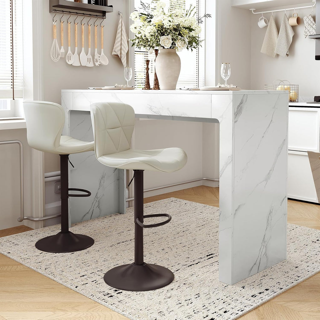 Miereirl Modern 3-Piece Bar Table Set, 55" Faux Marble Pub Dining Table with 2 Swivel Adjustable Barstools, PU Leather Counter Height Chairs with Footrest & Backrest for Kitchen, Dining Room