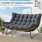 SWITTE Outdoor Papasan Loveseat, Oversized Double Wicker Egg Chair with Cushion, All-Weather Rattan 2-Seater Patio Lounge Chair for Balcony, Backyard, Poolside, Porch, Charcoal
