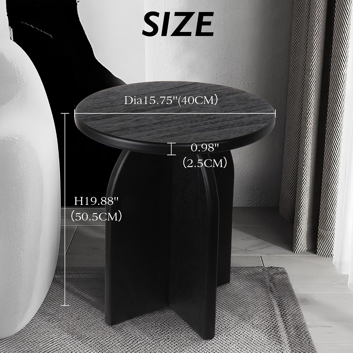 Oakrain End Table with Pedestal, Wood Side Table Bedside Sofa Couch, Modern Nightstand for Bedroom, Small Round Coffee Table for Living Room Office Balcony, Black