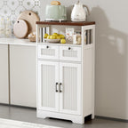 Buffet Cabinet, Fluted Sideboards with 2 Drawers and Doors, Open Compartment & Adjustable Shelf, Small Cabinet for Kitchen, Entryway, Modern White