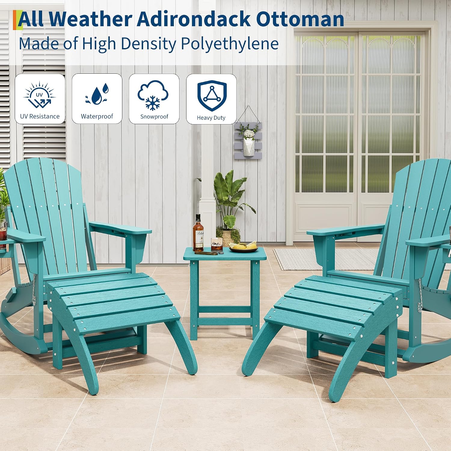 PeakPursuit Adirondack Ottoman Foot Rest for Adirondack Chair, HDPE Resin Weather-Resistant Outdoor Patio Footstool for Porch, Pool, Lawn & Backyard Use