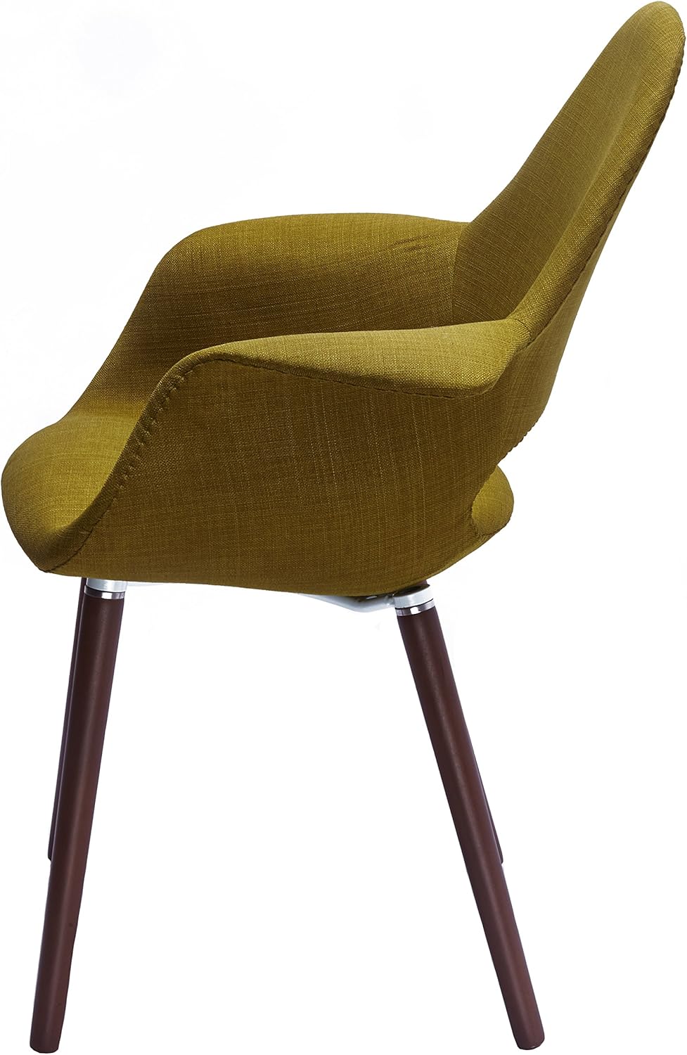 2xhome Mid Century Modern Upholstered Fabric Organic Accent Living Room Dining Chair Armchair Set with Back Armrest Dark Black Wood Wooden Legs for Kitchen Bedroom (2, Green, Dining)