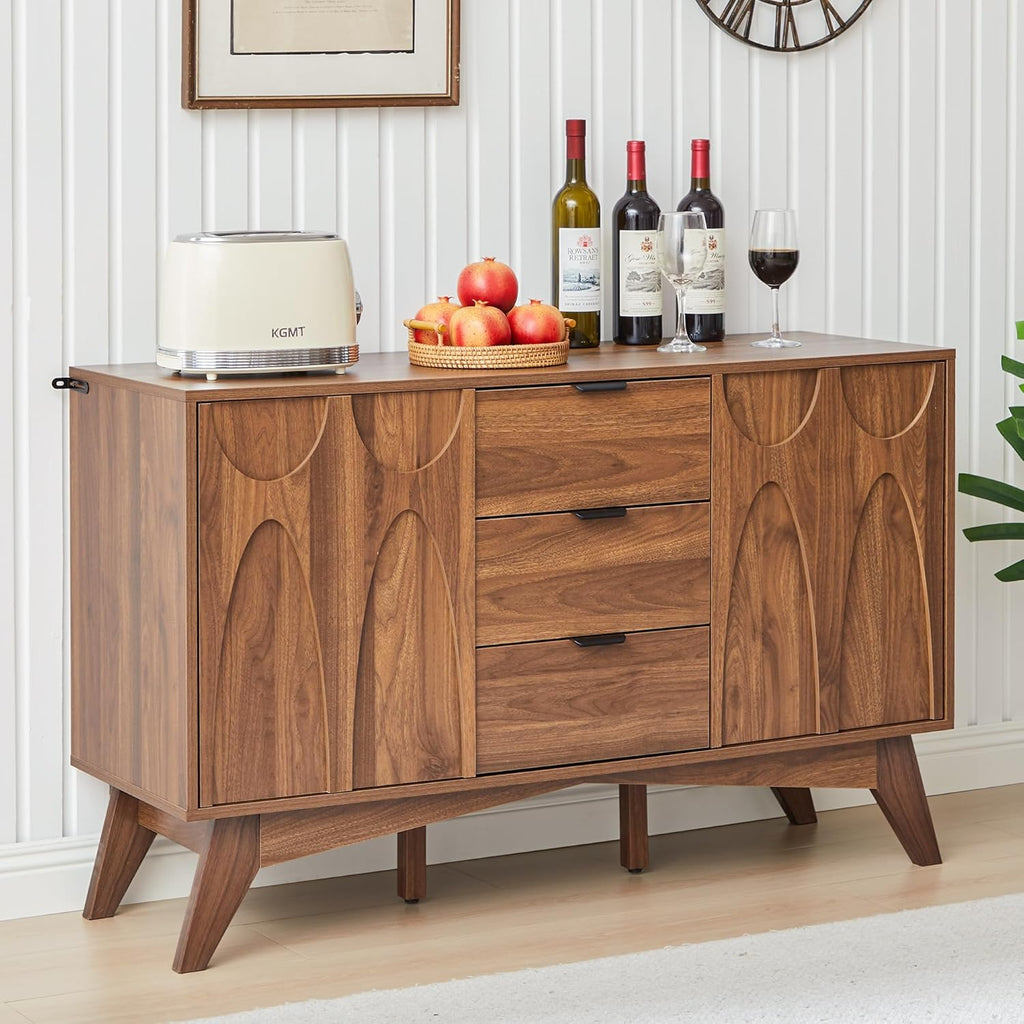 Bifins Buffet Cabinet with Storage, 47.2" Storage Cabinet with 3 Drawers, Large Sideboard with 2 Doors,Mid Century Modern Coffee Bar Cabinets for Living Room, Kitchen
