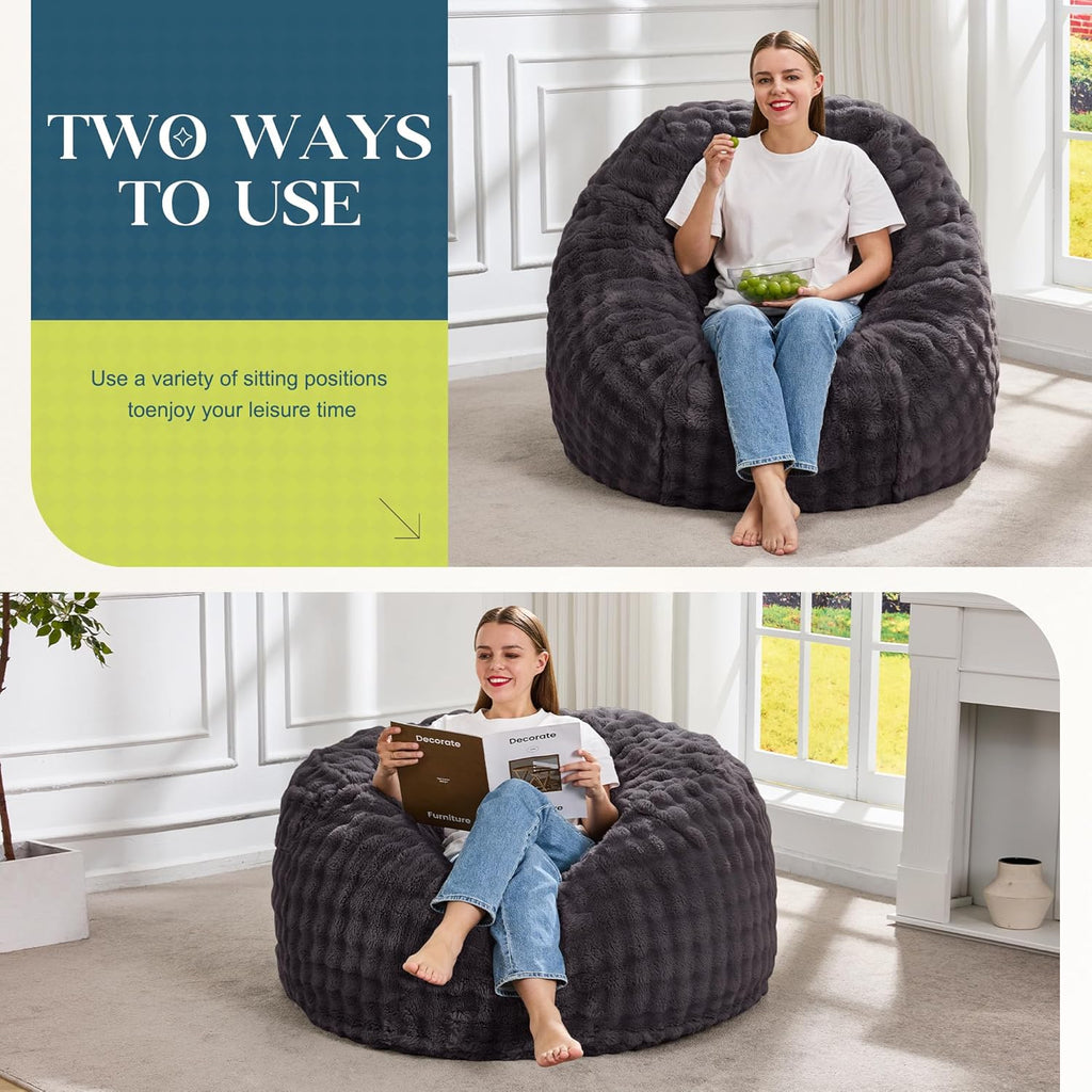 Hobestluk Bean Bag Chairs Beanbag Chair with Filler Adult Bean Bags with Fluffy & Machine Washable Cover, Giant Bean Bag Chairs for Aduts (Dark Grey, 3FT-36" x 36" x 22")
