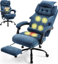 Massage Office Chair with Foot Rest,6 Points Vibration&Heat Executive Office Chairs,Big and Tall Fabric Office Chair 500LBS,Ergonomic Desk Chair for Heavy People,Home and Office Computer Chair,Blue
