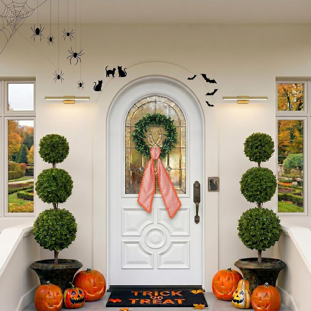 DYSHAYEN Wreath Sash for Front Door,Canvas RIC Rac Trim Wreath Accessories for Yard Doorway Indoor Outdoor Bridal Shower Easter Home (Orange Plaid-Orange Trim)