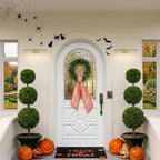 DYSHAYEN Wreath Sash for Front Door,Canvas RIC Rac Trim Wreath Accessories for Yard Doorway Indoor Outdoor Bridal Shower Easter Home (Orange Plaid-Orange Trim)