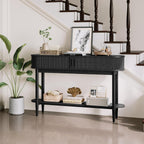 LINSY Fluted Console Table with Storage and Shelves, Black | Entryway Table, Wood Entrance, Behind Couch Sofa Table, Foyer Tables for Hallways, Living Room Boho Furniture, Narrow Long