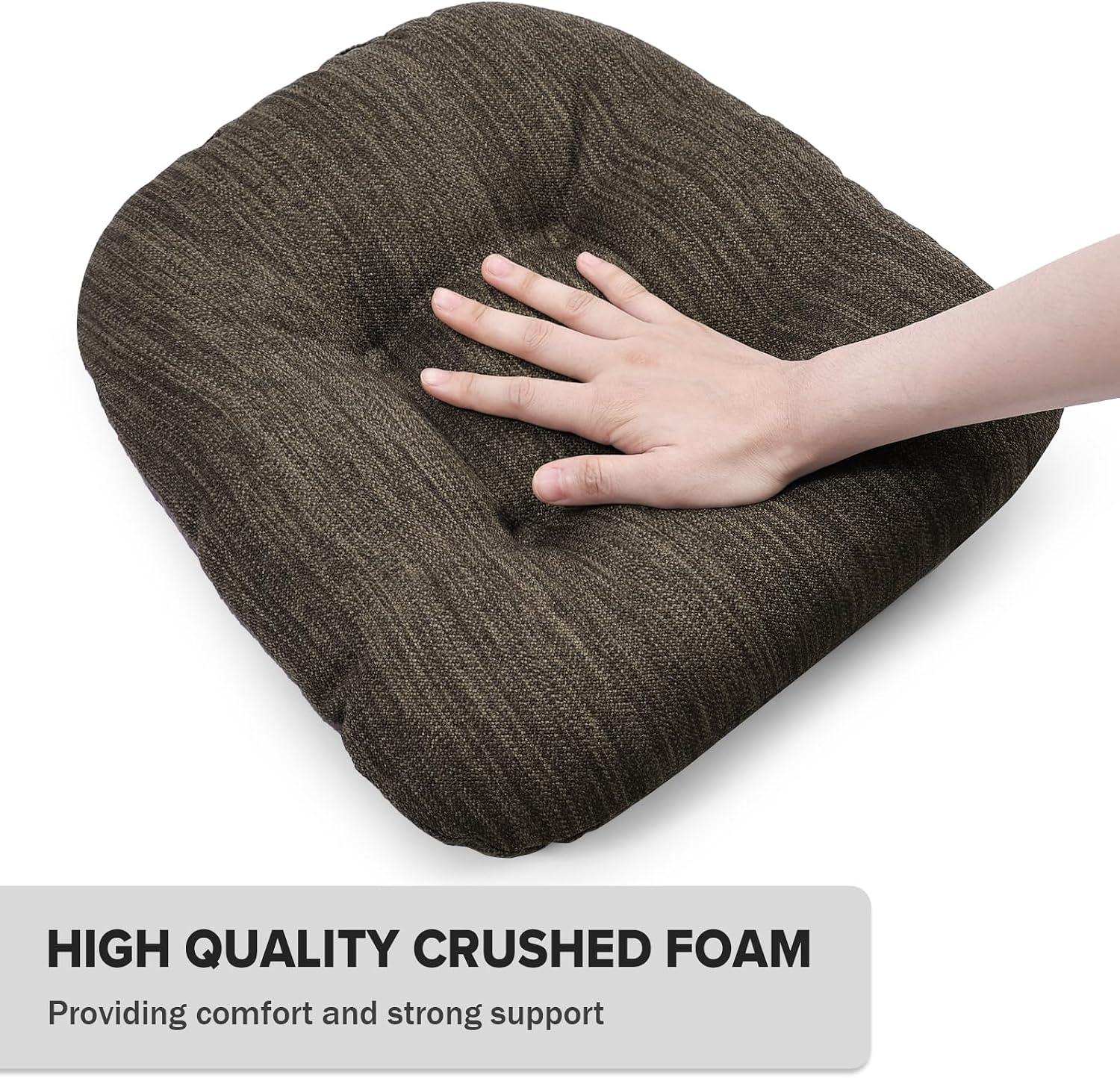 baibu 14×14 Metal Dining Chair Pads with Ties Set of 2, Super Soft Kitchen Chair Cushions Bar Stool Cushions with Non-Slip Bottom - 2 Cushions only (Brown, 14×14×2.5in)