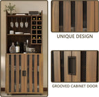 Wine Cabinet with 12 Wine Bottle Racks, 70'' Wine Bar Cabinet Bar Cabinet Tall with Storage, Modern WoodenTall Liquor Cabinet with Glass Holder for Home, Brown