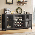Launica Liquor Bar Cabinet, Industrial Wine Cabinet, Rustic Sideboard Buffet Cabinet for Liquor and Glasses, Coffee Bar Cabinet with Storage Rack for Home Kitchen Dining Room, Dark Grey Oak, 55 in