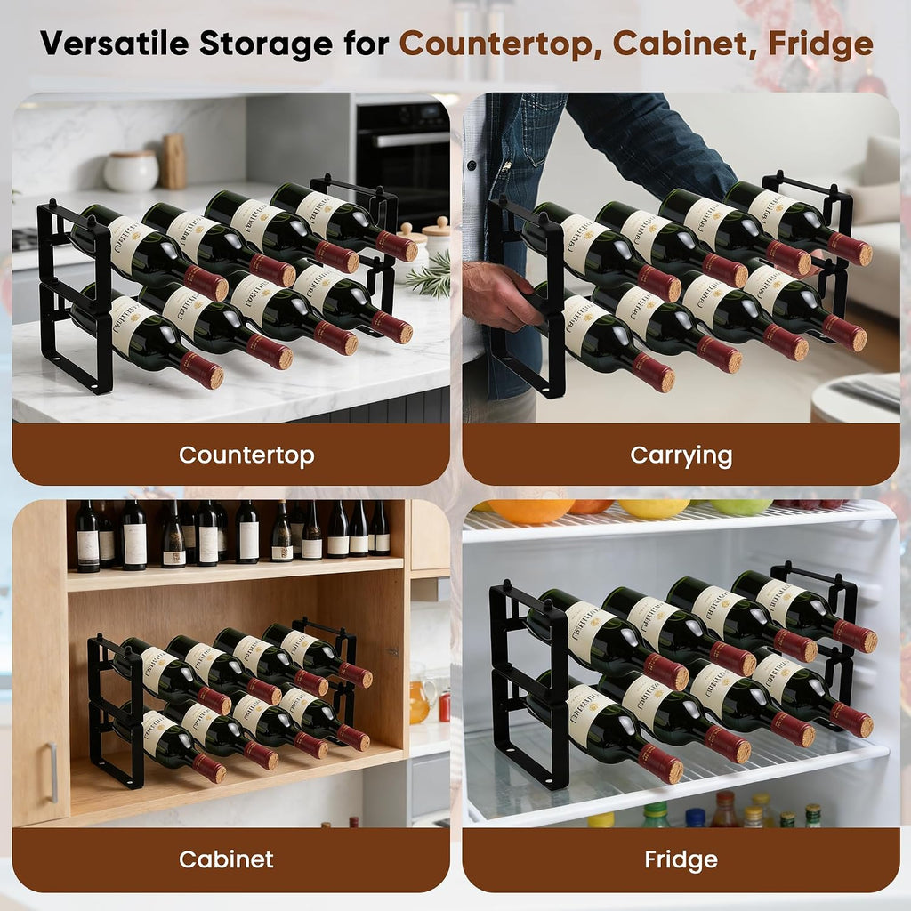 Wine Rack for Countertop – Stackable Freestanding Bottle Organizer for Kitchen, Pantry, Bar Cabinet & Small Spaces – Compact Metal Shelf & Modular Storage Stand (2 Tier)