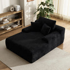 65'' Chaise Lounge Chair Indoor, Black Corduroy Sofa Bed, Boneless Lounge Chair, Oversized Sleeper Sofa, Black Corduroy Cloud Couch Reading Chair for Living Room No Assembly