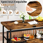 DKLGG Kitchen Island with Seating & Storage, Farmhouse Dining Table Set for 2, Space-Saving 3 Piece Dining Set Table & Chairs Island Table for Kitchen, Apartment, Dining Room, Rustic Brown