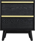 SANGO Cortland 2-Drawer Nightstand, Modern Black Wood Bedside Table with Brass Handle, Wooden Legs, Sleek Mid-Century Design, Elegant Storage for Contemporary Homes