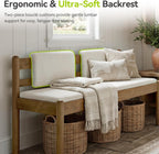 LITTLE TREE Solid Wood Entryway Bench, 49" Dining Bench with Back, Wood Settee Bench with Upholstered Seat, Farmhouse Bedroom Bench for End of Bed, Dining Room, Mudroom, Entryway, White + Walnut Brown