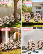 Artificial Topiary Flower Balls Outdoor Set of 2, UV Resistant Faux Outdoor Plants with Durable Metal Stakes, Realistic Bark-Textured Trunk, for Front Porch Outdoor Decor Patio Garden Decor