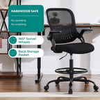 DUMOS Drafting Chair for Standing Desk, Counter Height Adjustable, Flip-up Arms, Ergonomic Mid Back Mesh Rolling Work 360° Swivel Office Computer Chairs with Wheels, for Bedroom Livingroom, Ink