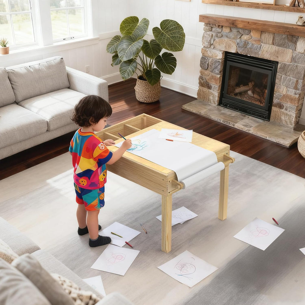 GDLF Light Table for Kids, 3-in-1 Kids Activity Table with Storage, LED Sensory, Building Brick & Art Station with Paper Roll Holder for Ages 3+