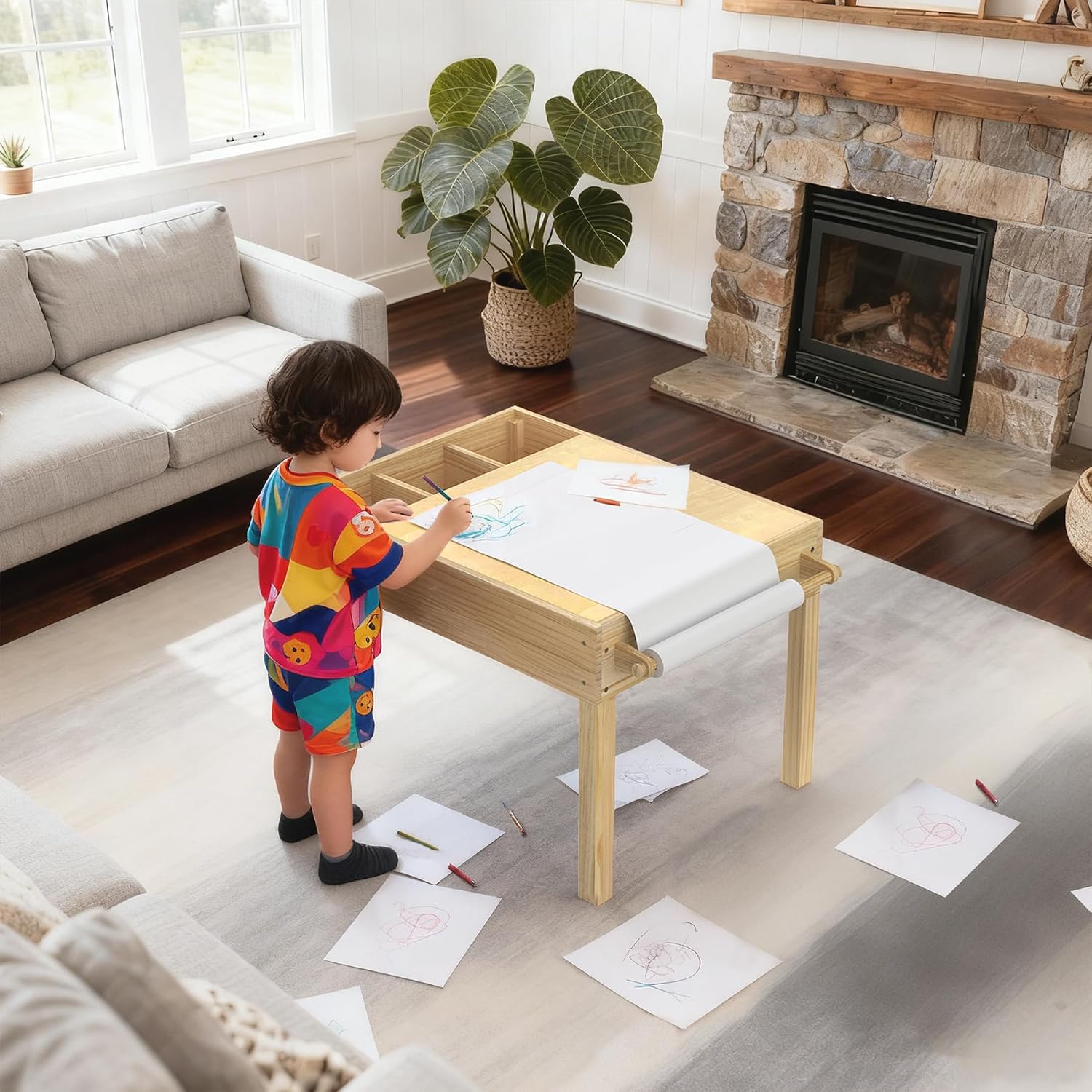 GDLF Light Table for Kids, 3-in-1 Kids Activity Table with Storage, LED Sensory, Building Brick & Art Station with Paper Roll Holder for Ages 3+