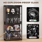 BROTTAR Display Cabinet with Glass Doors, 4-Tier Curio Cabinet with 3 Color Lights for Collectibles, Glass Display Case with Human Body Sensor, Bookcase with 4 Shelves, Storage Cabinets, Black