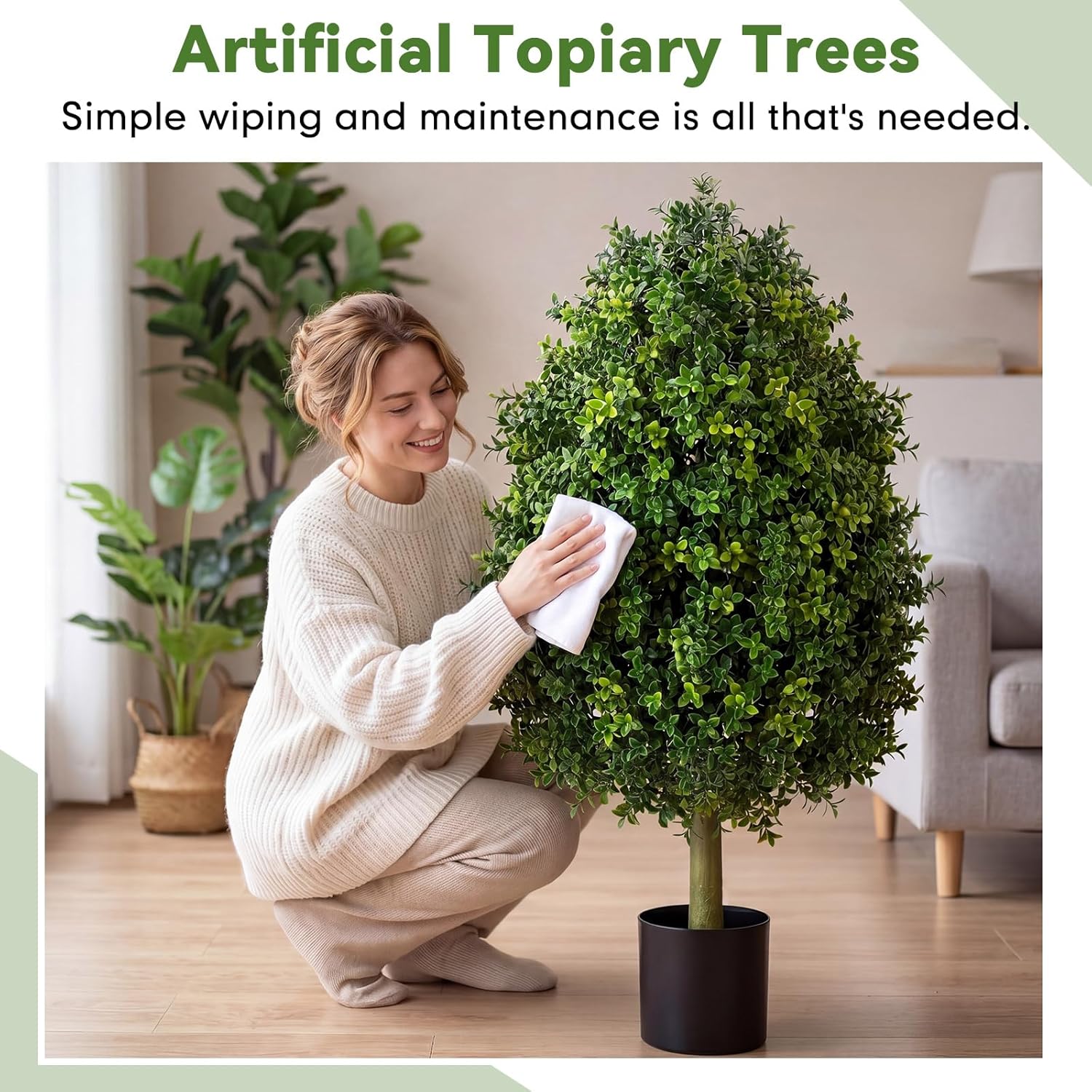 Giegxin 3ft Artificial Boxwood Topiary Trees Fake Bushes Potted Plants Indoor Evergreen Shrubs with Sturdy Planter for Front Porch Home Yard Decor