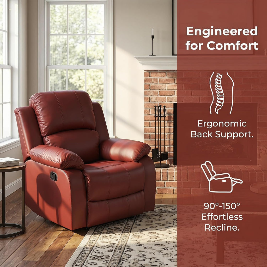 Manual Recliner Chair, Nursery Chair, Recliner Chair for Adults, Lazy Boy, Gaming Recliner wih Overstuffed Arms, Suitable for Home Theater, Living Room, Bedroom, Red
