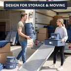 China Storage Hard Shell Containers 5-Piece Set Moving Boxes for Dinnerware, Glasses, Plates, Mugs and Saucers Sturdy Dish Organizer with Dividers for Seasonal Storage - Service for 12 - Denim Blue