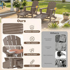 Outsunny Folding Adirondack Chair Set of 2, Outdoor HDPE Fire Pit Chair with Retractable Ottoman, Cup Holder and Large Seat for Deck, Garden, Backyard, Brown
