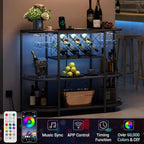 ZOPEND Wine Cabinet Coffee Table with Power Socket and LED Light, Three Tiers Coffee Bar Table Wine Rack Liqour Bar with Large Storage for Home Kitchen (Black)