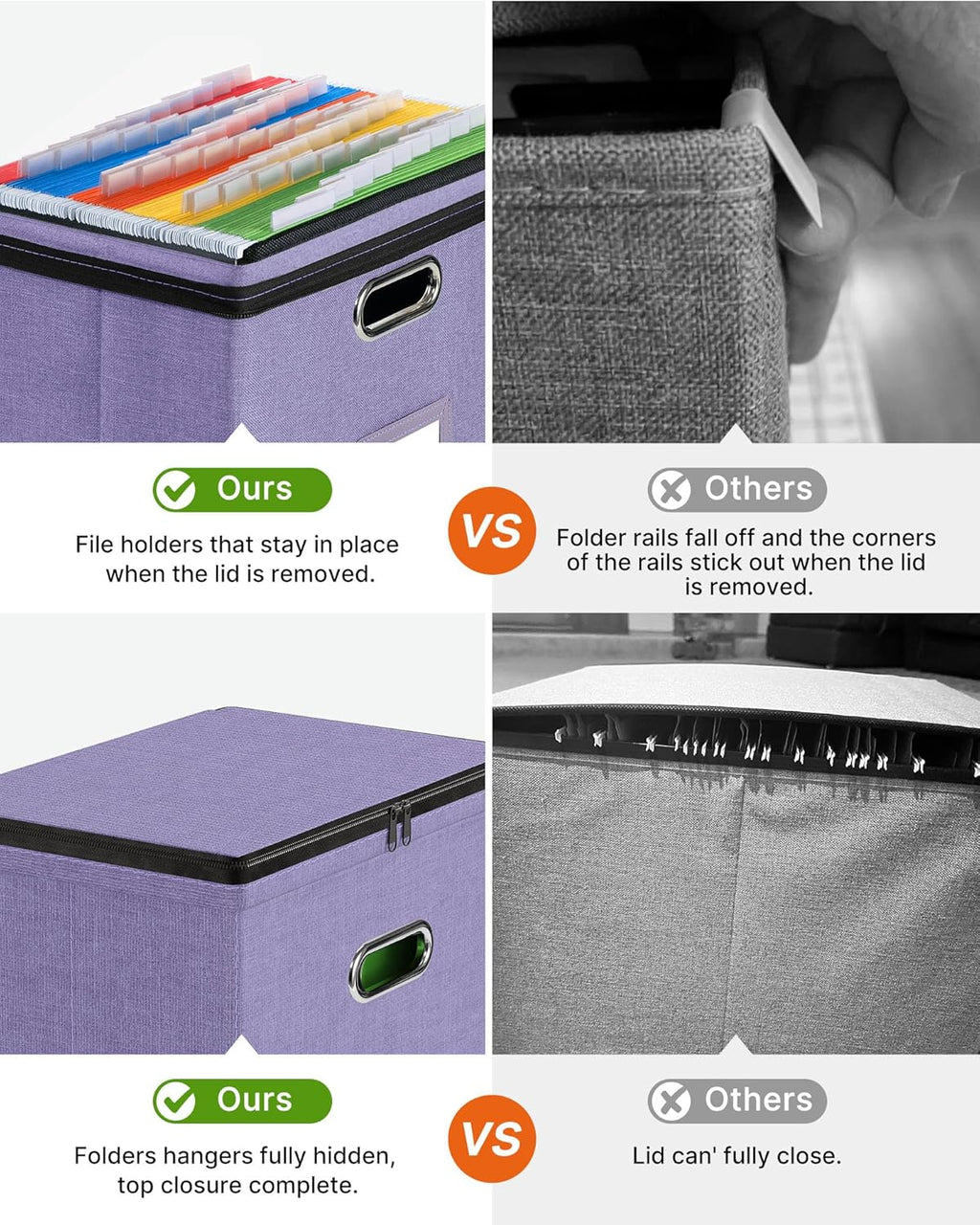 Oterri File Organizer Boxes with Lids, File Box with Mesh Pockets, Document Organizer Box for Letter Size Folders, Zippers Important Document Organizer (Light Purple, Small-2 Pack Without Folders)