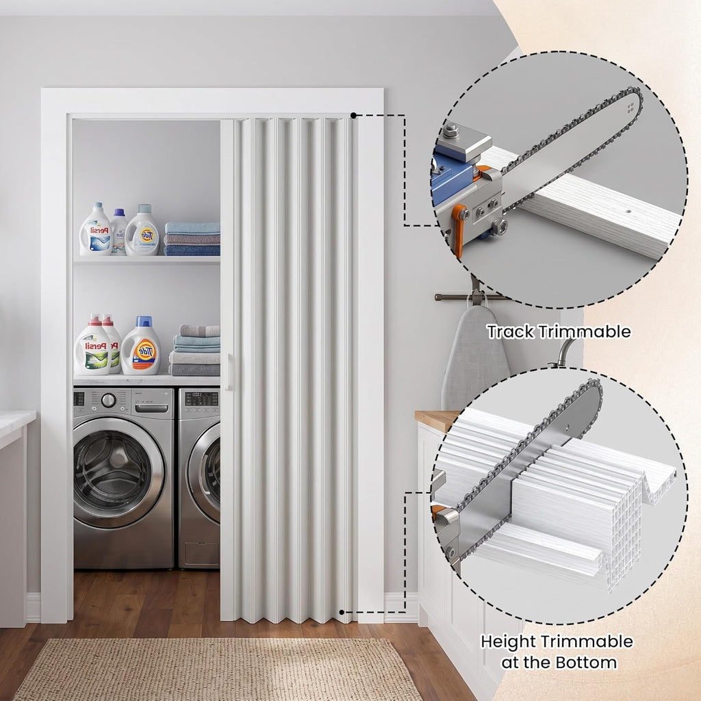SmartStandard 24" x 80" Accordion Doors Interior, Double Walled Accordion Folding Doors for Closet, PVC Accordian Door for Doorway Bathroom Basement, Easy to Assemble, Space Saving, White