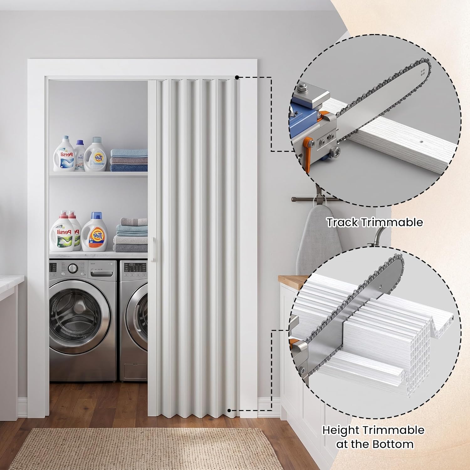 SmartStandard 24" x 80" Accordion Doors Interior, Double Walled Accordion Folding Doors for Closet, PVC Accordian Door for Doorway Bathroom Basement, Easy to Assemble, Space Saving, White