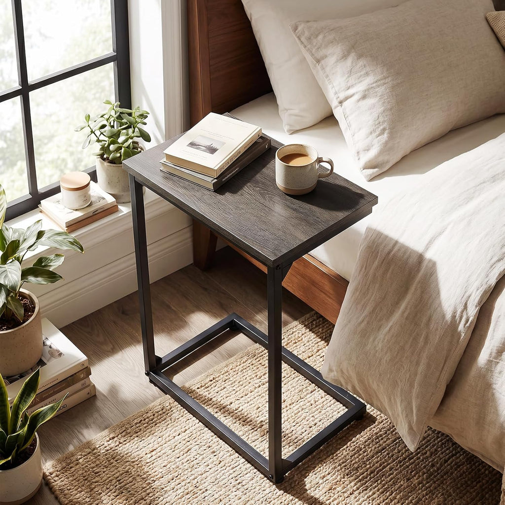 AMHANCIBLE C Shaped End Tables Set of 2, Couch Side Tables that Slide Under Sofa, Slim TV Trays for Living Room and Bedroom, Narrow Space Saving Laptop Workstation, Dark Grey HET02BDG