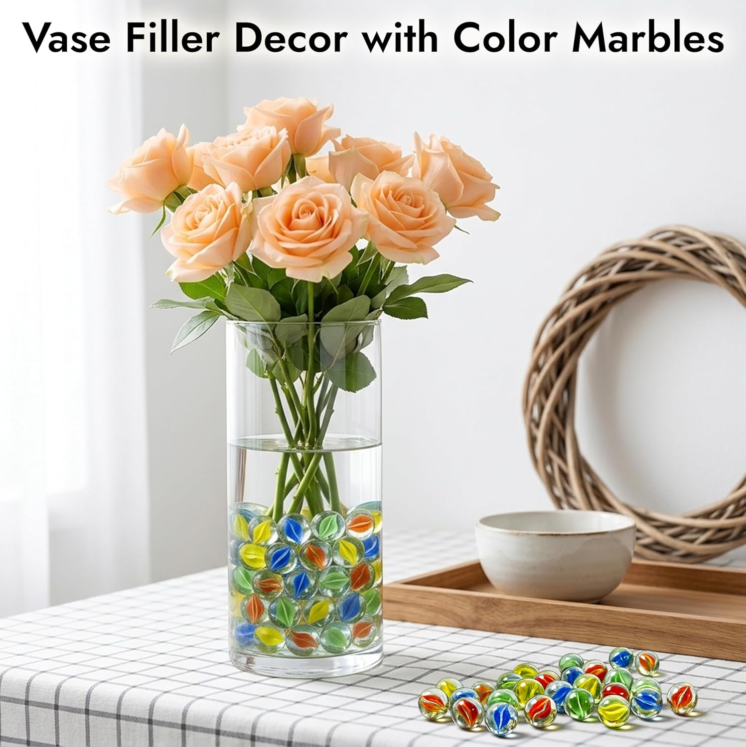 ARSUK Glass Marbles Cats Eye Color Assorted Sizes Mixed Marbles Bulk Vase Fillers, Aquarium Filler, Fish Tank, Plant Decor, Glass Beads for Vases, 0.59 Inch (40pcs Mix Color Marbles)