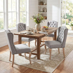 Dining Chairs Set of 2 with Solid Wood Legs, Linen Farmhouse Accent Chairs Side Host Kitchen Chair with Tufted Back for Dining Room/Living Room/Bedroom, Light Grey