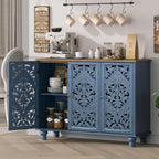 Jiansu furni Sideboard Buffet Cabinet with Storage, Accent Cabinet with 3 Doors and Adjustable Shelves,Buffet Table with Solid Wood Legs for Kitchen, Living Room, Hallway(Blue & Walnut)