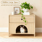 2-in-1 Nightstand with Drawer Wooden Cat Bed End Table, Modern Cat Bedside Table Hideaway Small Side Table for Living Room Bedroom