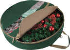 Wreath Storage Container - Canvas Bag with Clear Window and Handles Holds 48-Inch Artificial Wreath with Compartment for Ornaments by Elf Stor (Green)