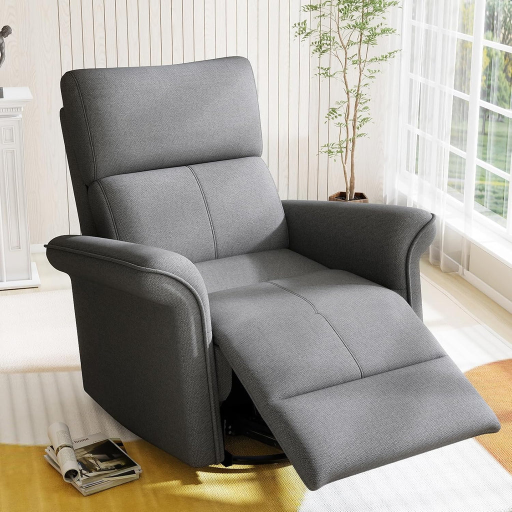 Rocker Chair, Nursery, Dark Gray Fabric Chair, 270 Degree Glider Rocking Chair with 150 Degree Recline, Wide Arms for Living Room Bedroom