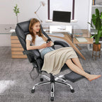 HOMREST 6-Point Massage Reclining Office Chair, Leather Heating Executive Chair, Ergonomic Home Office Desk Chair with Retractable Footrest,Computer Chair for Home Office, Study, Gaming