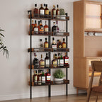 Unionly 5-Tier Liquor Stand for Home Bar，Freestanding Wine Racks for Wall,Wines Bottle Holder Display Shelf with Fences,Liquor Storage for Kitchen, Dining Room, Bar (Rustic Brown)