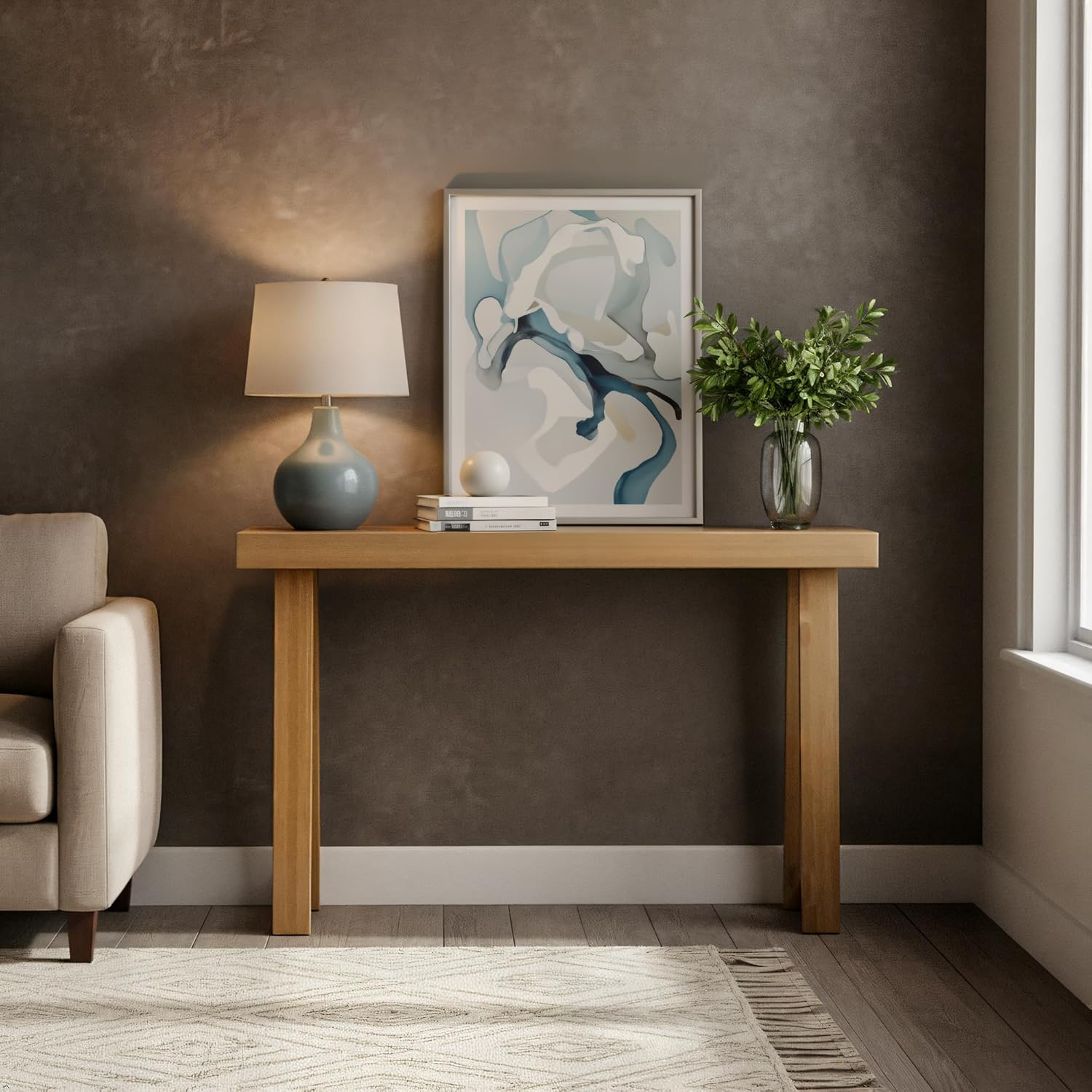 Plank+Beam Solid Wood Console Table, 36 Inch, Sofa Table, Narrow Entryway Table for Hallway, Behind The Couch, Living Room, Foyer, Easy Assembly, Pecan
