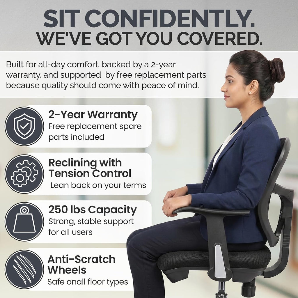 OfficeFactor Drafting Chair Tall Office Chair with Arms Executive Ergonomic Standing Desk Chair with Anti Scratch Wheels and Footrest