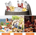 Tangkula 9.5 Gal Cooler Bar Table, Patio Wicker Ice Cool Bar Table, Outdoor Rattan Bar Table with Ice Bucket, Ice Bucket with Side Handles & Lid, Beer & Wine Cooler for Party, Poolside, Deck, Yard