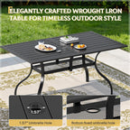 SUNCROWN 60"x37" Black Patio Outdoor Dining Table Metal Steel Slat Rectangular Bistro Table for Porch Deck Garden Backyard Poolside, 1.57" Umbrella Hole
