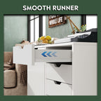 DEVAISE 5-Drawer Wood Drawer Cabinet, Office Storage Cabinet with Adjustable Shelf & Wheels, Printer Stand for Home Office, White
