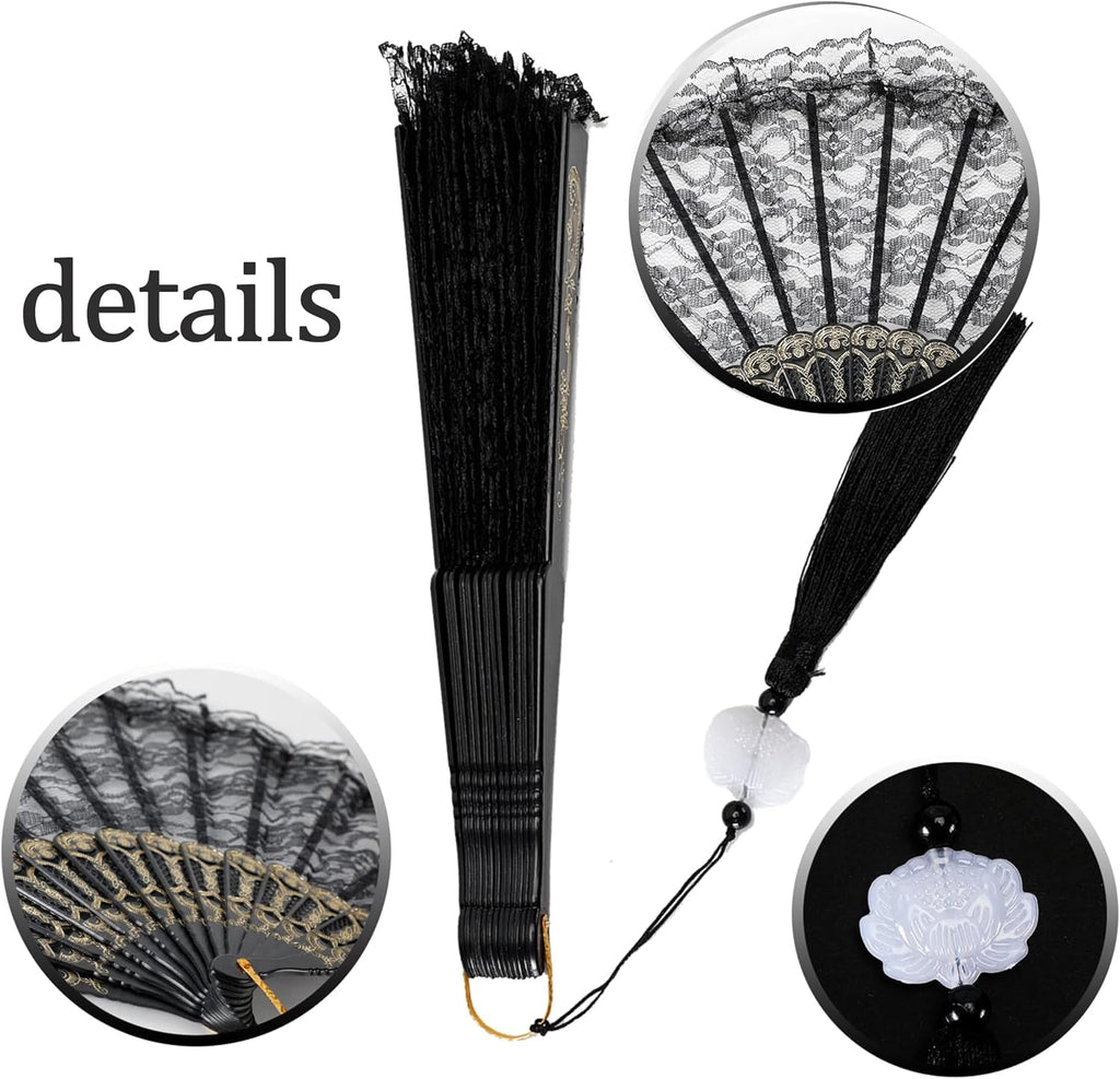 Renaissance Gothic lady Folding Lace Fan Handheld with Tassels For Wedding Bridal Tea Dancing Party